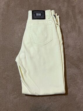 90s Vintage Versace women’s Yellow Slim Jeans - Designer Denim